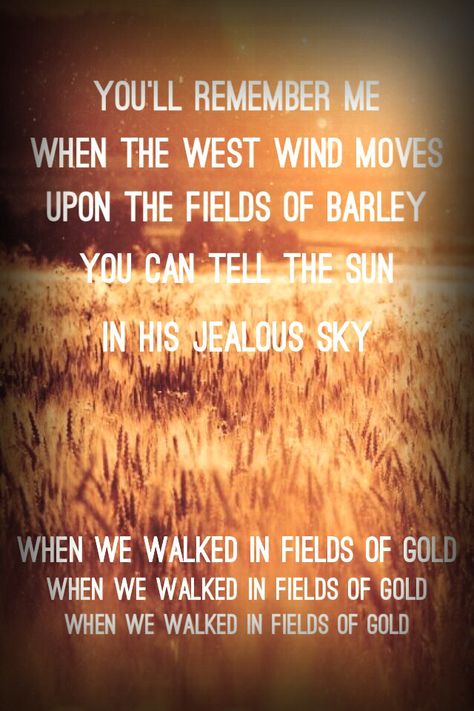 One of the greatest songs ever recorded. Fields of gold - sting Fields Of Gold Lyrics, Fields Of Gold, Greatest Songs, The Words, Song Lyrics, Wedding Ideas, Songs, Music, Animals