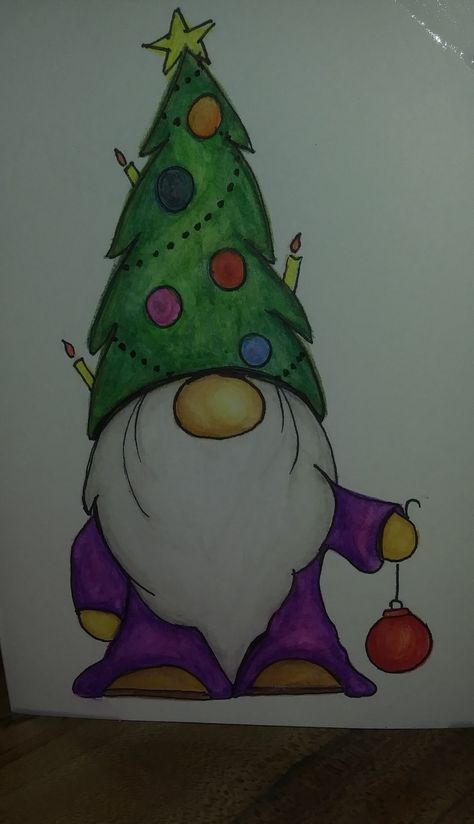 Zentangle Christmas Gnomes, Christmas Gnomes Watercolor Painting, Cute Easy Christmas Drawings Gnome, Gonk Drawing, Christmas Gnome Drawing Easy, Watercolour Gnomes, Christmas Gnome Cards, How To Draw A Gnome, Christmas Knomes Drawing