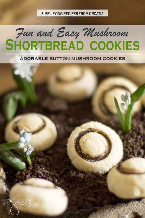 Fun and Easy Button Mushroom Shortbread Cookies Cookies Receita, Hobbit Picnic, Farm Market Ideas, Polish Baking, Fae Garden, Yule Ideas, Mushroom Party, Button Cookies, Mushroom Cookies