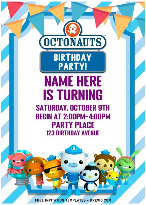 Octonauts Birthday Party Invitations, Octonauts Birthday Party, Modern Invitation Design, Octonauts Party, Navy Birthday, Creative Party Ideas, Wedding Messages, Free Printable Birthday Invitations, Free Printable Invitations