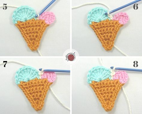 Ice Cream Crochet Applique • Free Pattern by RaffamusaDesigns Ice Cream Crochet, Crochet Ice Cream, Crochet Applique Patterns Free, Penanda Buku, Crochet Hair Clips, Knitting And Crochet Patterns, Crochet Jewelry Patterns, Crochet Earrings Pattern, Blog Art