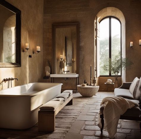 Tuscan Countryside Home Concept: Beautiful and Refined Italian Bathroom Design, Tuscan Interior, Tuscany Home, Tuscan Bathroom, Modern Tuscan, Tuscan Farmhouse, Italian Bathroom, Concrete Paint, Concrete Effect Paint