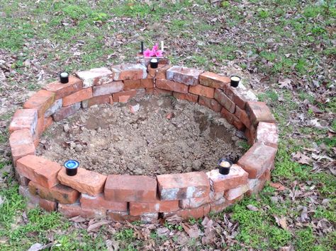 Fire Pit is ready! Landscape Bricks, Fire Pit Plans, Make A Fire Pit, Landscaping Blocks, Spiral Garden, Bonfire Pits, How To Build A Fire Pit, To Build A Fire, Brick Fire Pit