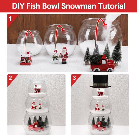 Must-have! Cool stuffs for upcoming Holiday! ^^ Diy Fishbowl Snowmen, Snowman Fish Bowl Craft, Fish Bowl Crafts Snowman, Snowman Decorating Ideas, Diy Fish Bowl Snowman, Diy Fish Bowl, Dollar Tree Fish Bowl Snowman, Snowman Made Out Of Fish Bowls, Fish Bowl Snowman