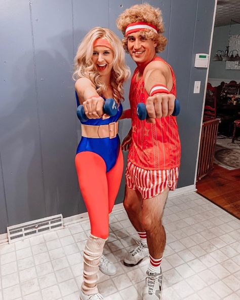 Jane Fonda and Richard Simmons celebrating Halloween this weekend 😊 . . . . . #halloweencostume #halloweencostumeideas… Richard Simmons Costume, Meg Costume, Bride Of Chucky Costume, Last Minute Couples Costumes, Halloween Costume Game, Funny Couple Costumes, Funny Couple Halloween Costumes, Unique Couple Halloween Costumes, Diy Couples Costumes