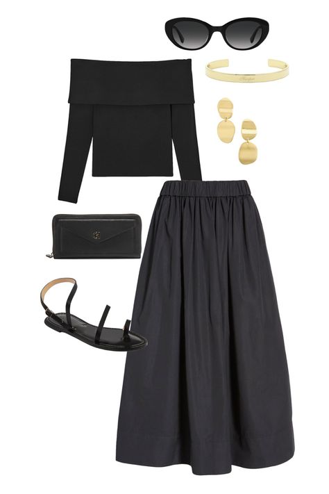 Black Poplin Skirt Outfit, Poplin Skirt Outfit, Volume Skirt, Black Skirt Outfits, Poplin Skirt, Forward Thinking, Bubble Skirt, Outfit Hijab, Black Midi Skirt