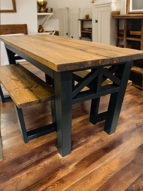 A sleek 6ft narrow farmhouse dining table with clean lines, styled in a bright dining space for a modern farmhouse aesthetic. Narrow Farmhouse Table, Narrow Farmhouse, Rustic Farmhouse Dining Table, Diy Kitchen Table, Modern Farmhouse Table, Farmhouse Tables, Dining Room Spaces, Classic Farmhouse, Kitchen And Dining Room