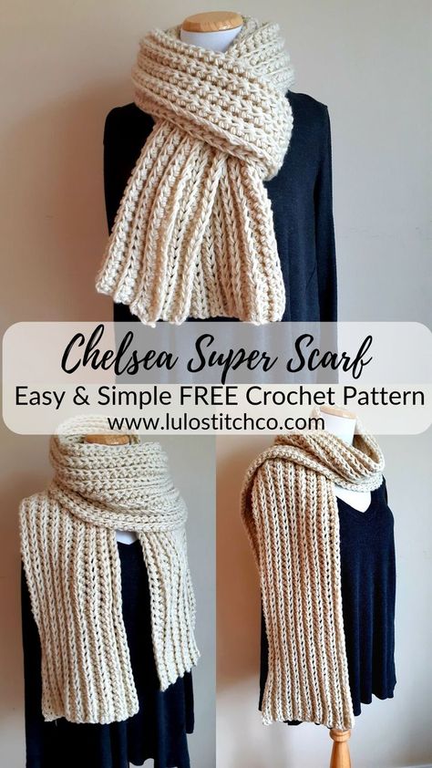 Super Scarf, Knitting Patterns Free Scarf, Scarf Patterns, Crochet Scarf Pattern Free, Scarf Yarn, Haken Baby, Scarf Knitting Patterns, Scarf Crochet Pattern, Crochet Cowl