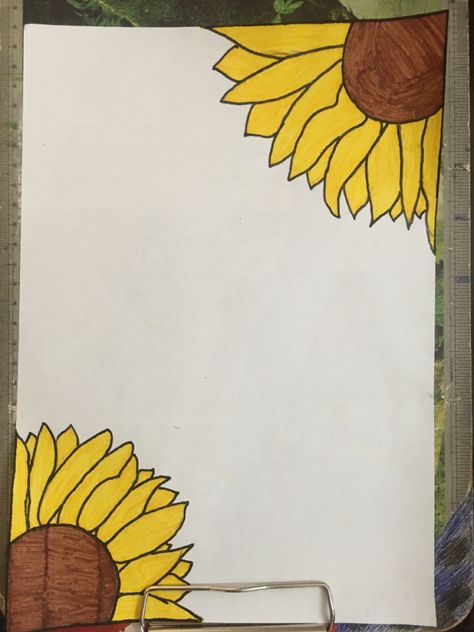 Sunflower borders 🌻🌻🌻 Boarders Designs Drawing, Sunflower Border Design, Boarders Designs, Sunflower Border, Boarders Designs For Projects, Agriculture Projects, Front Page Design, Page Borders Design, Borders Design