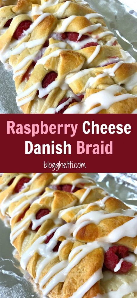 This Raspberry Cheese Danish Braid is so easy to make and it starts with a can of crescent dough. The danish is filled with cream cheese and fresh raspberries and then topped with a sweet glaze. Change up the fruit with your any of your favorites or a combination. Raspberry Danish Recipe, Raspberry Cream Cheese Danish, Bread Braid, Danish Braid, Breakfast Cheese Danish, Cream Cheese Danish Recipe, Roll Cheesecake, Crescent Dough Sheet, Cheese Danish Recipe