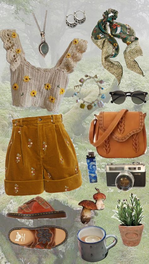 Cute boho hiking camping outfit #ootd #nature #vibes #cottagecore #hippievibes #summer Earthy Boho Outfits, Boho Hiking Outfit, Camping Outfit, Nature Vibes, Forest Cabin, Earthy Outfits, Hippie Vibes, Camping Outfits, Hiking Outfit