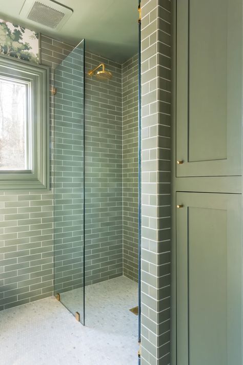 The Main Floor Bathroom Reveal - Erin Kestenbaum Ceramic Shower Tile, Erin Kestenbaum, Guest Bathroom Remodel, Fireclay Tile, Shower Fixtures, Green Home Decor, Green Tile, Bathroom Renos, Guest Bathroom