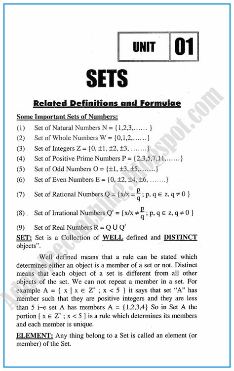 sets-definitions-and-formulae-mathematics-notes-for-class-10th Set In Mathematics, Class 11 Maths Formulas, Sets Class 11 Notes, Class 11 Maths Notes, College Math Notes, Mathematics Notes, Maths Formula Book, Math Formula Sheet, Maths Formulas