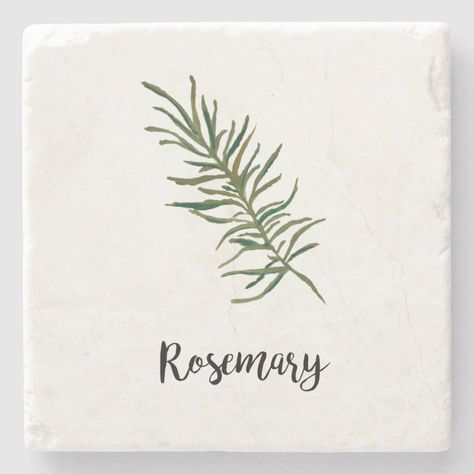 Rosemary Herb Watercolor Painting Word Art Rosemary Painting, Herb Watercolor, Rosemary Herb, Painting Words, Art Stone, Stone Coasters, Word Art, Rosemary, Watercolor Painting