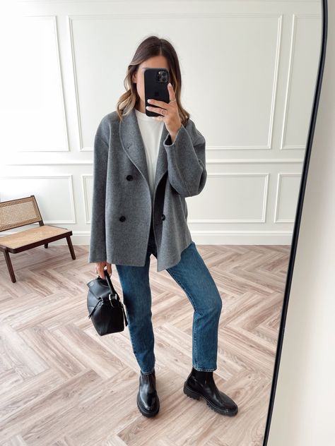 Wool Blazer Outfit Women, Casual Outfits Petite, Overshirt Outfit, Petite Outfits Casual, Overshirt Women, Petite Work Outfits, Petite Style Outfits, Grey Wool Coat, Wool Overshirt