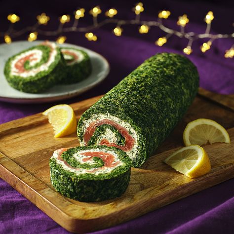 Christmas Day Smoked Salmon Roulade Recipe | Recipes from Ocado Salmon Roulade, Roulade Recipe, Christmas Lunch, Creamed Spinach, Food Platters, Smoked Salmon, Christmas Day, Finger Foods, Christmas Food