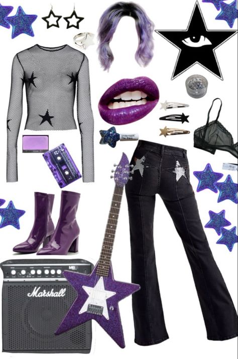 Glamrock Aesthetic Clothes, Glamrock Clothes, Glamrock Aesthetic Outfit, 70s Glam Rock Outfit, 80s Glam Rock Aesthetic, Starchild Aesthetic, Glam Rock Jewelry, Glam Metal Aesthetic, 70s Rock Outfits