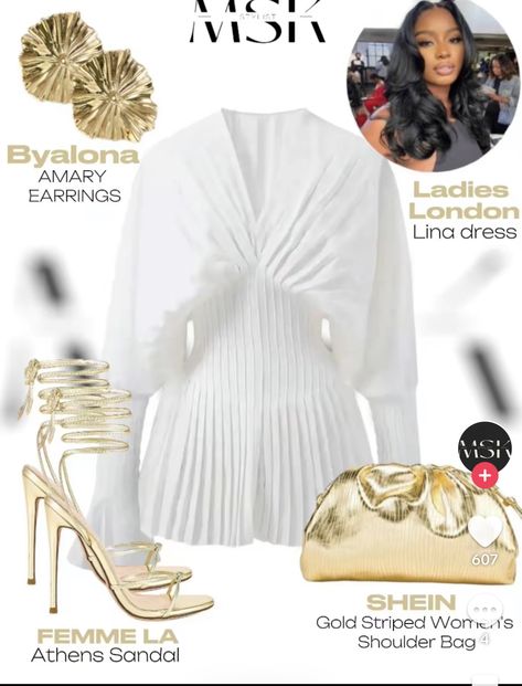 White Dress And Gold Accessories, Engagement Outfits Black Women, White And Gold Outfits Black Women, White Brunch Outfit Black Women, White Birthday Outfits Black Women, All White Party Outfits Baddie, All White Outfit Party Night Classy, Birthday Dinner Guest Outfit, White Outfits For Women Party Classy