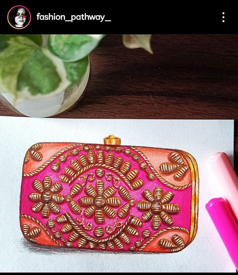 Follow me on instagram and subscribe on YouTube for more 👉 fashion_pathway_ Hand Bag Sketches Fashion Illustrations, Purse Sketch, Fabric Rendering, Assignment Ideas, Western Bag, Jewelry Rendering, Punjabi Fashion, Bag Illustration, Fashion Drawing Sketches