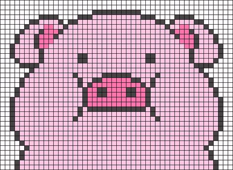 Pig Grid Pattern, Pig Alpha Pattern, Kirby Alpha Pattern, Pig Pixel Art, Pixel Grid Ideas, Big Pixel Art, Pig Cross Stitch, Animal Tapestry, Pixel Grid