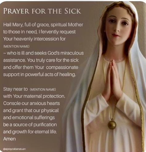 Saint Of Healing, Healing Prayer For My Sick Mother, Prayers For Sick Mother, Mother Mary Prayers, Prayers To Saints, Prayer For The Sick Healing, Healing Prayer For Sick Family Member, Hail Mary Prayer Catholic, Mother Mary Prayer