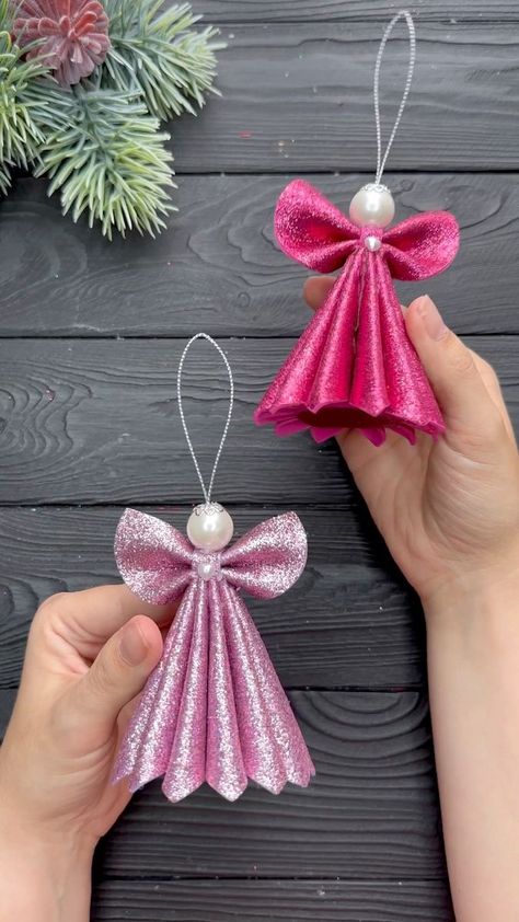 How to make Christmas ornaments ❄️ DIY Christmas decorations ❄️ Christmas Angel ❄️ #tutorial #diy #crafts #christmas #christmasdecor #newyear #christmasangel | VIKI Studio DIY Glitter Foam Sheet Crafts, Christmas Angel Ornaments Handmade, Angel Tutorial, How To Make Foam, Make Christmas Ornaments, Ornaments Diy Christmas, Make Christmas Decorations, Foam Sheet Crafts, Diy Crafts Christmas