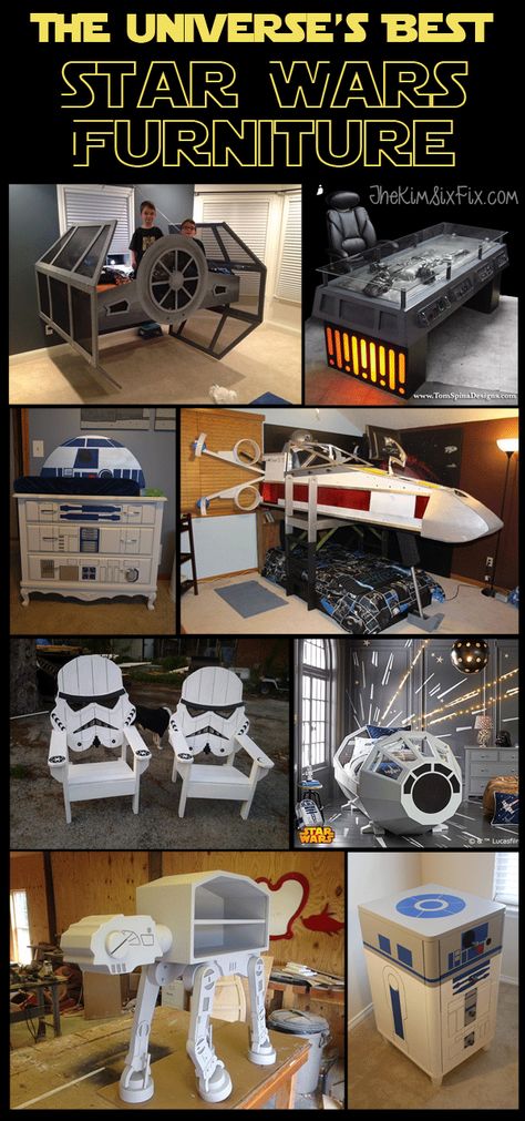 A collection of Star Wars Furniture and home decor. From Tie Fighters and X-wings to Boba Fet, Storm Troopers and R2D2.. this collection has it all! Star Wars Bedroom Decor, Star Wars Zimmer, Star Wars Furniture, Decoracion Star Wars, Star Wars Bedroom, Star Wars Crafts, Star Wars Room, Star Wars Decor, Star Wars Diy