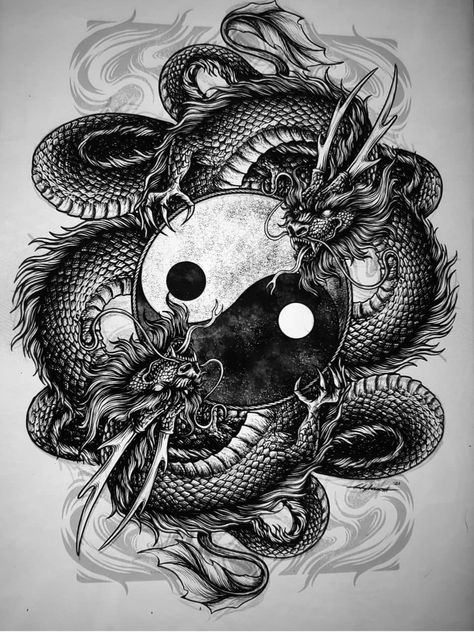 Dragon Yin Yang Tattoo, Dragon Koi Tattoo Design, Dragon Tattoos For Men, Stomach Tattoo, Dragon Tattoo Art, Samurai Tattoo Design, Japanese Dragon Tattoo, Yakuza Tattoo, Dragon Sleeve Tattoos