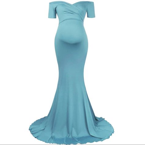 New With Tags! Teal Maternity Dress Very Stretchy Material Size Medium Teal Maternity Dress, Long Dress Off Shoulder, Maternity Shoot Dress, Baby Shower Cupcakes For Girls, Maternity Dresses Photography, Long Dress Elegant, Maternity Dresses For Baby Shower, Baby Shower Dress, Fitted Gown