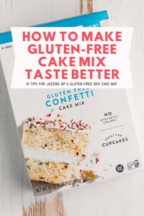 Not everyone loves to bake from scratch and with plenty of gluten-free cake mixes on the market, you really don't have to! But have you ever wondered how to make gluten-free cake mix taste better? If so, keep reading to find my top 10 tips for jazzing up a box of gluten-free cake mix. Gf Pastry, Gf Deserts, Gluten Free Yellow Cake, Gf Cake, Gf Treats, Gluten Free Cake Mixes, Gf Sweets, Gluten Free Cake Recipe, Gluten Free Cupcakes