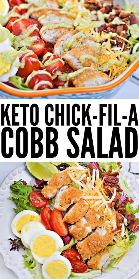 Copycat Keto Chick-Fil-A Cobb Salad #copycatketochickfilacobbsalad #ketochickfilacobbsalad Chick Fil A Cobb Salad Recipe, Chickfila Cobb Salad, Hungry Root Recipes Copycat, Keto Chick Fil A, Chick Fil A Salad, Keto Cobb Salad, Cobb Salad Dressing, Stylish Cravings, Cobb Salad Ingredients