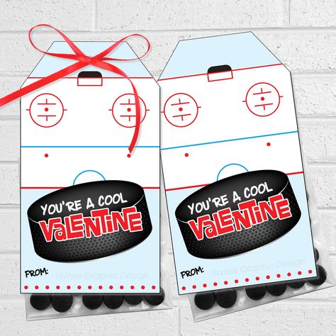 Hockey Valentines Ideas, Hockey Valentines, Fun Lettering, Valentines Kids, Valentine Treat, Hockey Kids, Tags Printable, Ice Rink, Hockey Puck