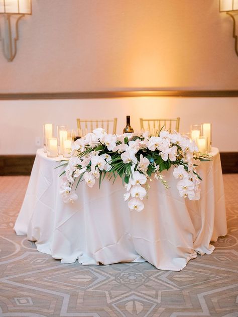 Orchid Head Table Wedding, Tropical Head Table Wedding, Sweetheart Table Wedding Tropical, Tropical Sweetheart Table, Elegant Wedding Centerpiece, Magnolia Wedding, Jamaica Wedding, Head Table Wedding, Sweetheart Table Wedding