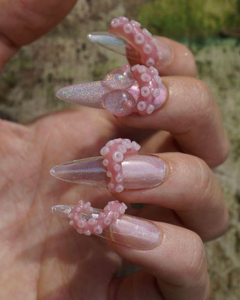 do.nailsart on Instagram: "Octopus inspired design 🐙🐙🐙  #donailsart #NailArt #NailFashion #NailStyle #pressonnails" Octopus Nails Design, Rabbit Nails Design, Tentacle Nails, Squid Nails, Octopus Nail Art, Octopus Nails, Diy Nails Tutorial, Nail Tutorial Videos, Nail Art Photos