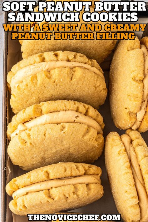 These Peanut Butter Sandwich Cookies feature soft and crumbly peanut butter cookies sandwiched together with a creamy peanut butter filling! They are super easy to make and stay soft and fresh for days, making them the perfect cookie for gifting to friends and neighbors. Butter Sandwich Cookies, Peanut Butter Sandwich Cookies, The Perfect Cookie, Butter Sandwich, Easy Peanut Butter Cookies, Comfort Casseroles, Chewy Peanut Butter Cookies, Cookies Soft, Peanut Butter Sandwich