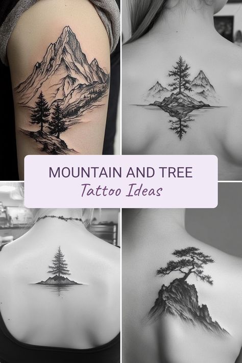 Explore the powerful connection between nature and tattoos with these stunning Mountain and Tree tattoo designs. Nature-inspired art chooses trees and majestic mountains to symbolize strength and serenity in your ink. These tattoo ideas help you celebrate the beauty of nature while expressing individuality on your skin. Perfect for nature lovers and those looking to add meaning to their body art. Discover which tattoo design resonates with your outdoor spirit today and find the best Mountain Tree tattoo plan to reflect your personality. Nature Tattoos Minimalist, Men Tree Tattoo, Fall Tree Tattoo, Mountain Tattoo Meaning, Mountain Sunrise Tattoo, Tree Shoulder Tattoo, Mountain Tree Tattoo, Sequoia Tree Tattoo, Hiking Tattoos For Women