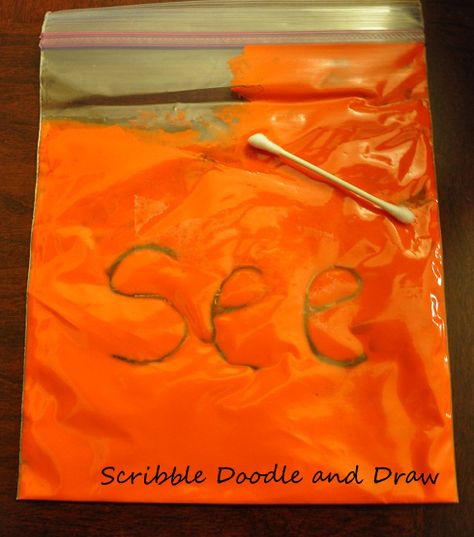 Scribble Doodle and Draw: use paint baggies to practice printing letters, sight words, spelling words, etc.. so many ways! Spelling Activities, Sight Word Activities, Sight Word Games, Word Practice, Kindergarten Literacy, Word Activities, Early Literacy, Fine Motor Activities, Motor Activities