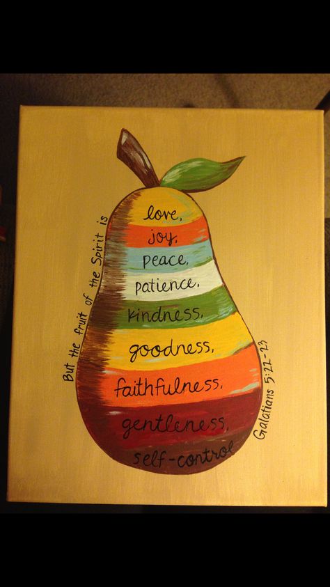 But the fruit of the Spirit is love, joy, peace, patience, kindness, goodness, faithfulness, gentleness, and self-control. Galatians 5:22-23. Fruit of the Spirit canvas painting. #diy #canvas #painting Fruit Of The Spirit Crafts, Fruit Of The Spirit Craft, Bible Watercolor, Craft For Teens, Third Grade Lesson Plans, Children Prayers, Fruit Bowl Display, Fruit Diy, Fruit Art Print