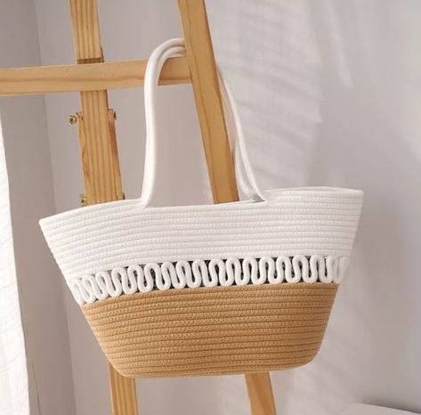 Cotton Beach Bag, Braided Bag, Rope Bowls, Back To School Bags, Rope Baskets, Straw Beach Bag, Rope Bag, Casual Tote, Beach Tote Bags