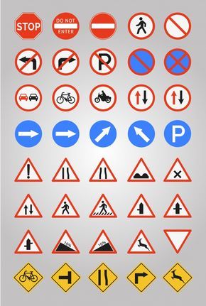 Road signs icon collection Free Vector Traffic Symbols, Driving Signs, Road Safety Signs, Safety Signs And Symbols, Road Traffic Safety, Paper Models House, Road Traffic Signs, Auto Illustration, A4 Sticker