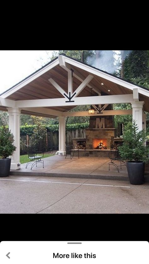 Simple Outdoor Living Space, Bolted Ceiling, Freestanding Covered Patio, Landscaping Patio Ideas, Outdoor Pavillion, Fireplace Patio, Landscaping Patio, Hot Tub Gazebo, Patio Remodel