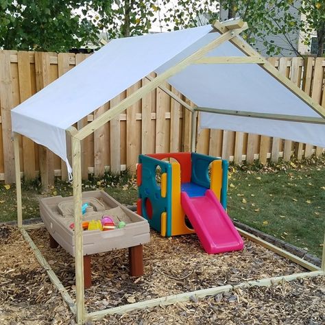 SIMPLE SHADE COVER - RYOBI Nation Projects Kids Yard, Play Area Backyard, Backyard Kids Play Area, Backyard Shade, Outdoor Play Areas, Kids Outdoor Play, Diy Shades, Outdoor Play Area, Cool Kid