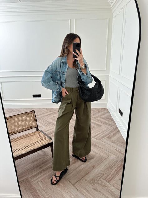 Soft Twill Wide-Leg Trouser curated on LTK Green Wide Leg Pants Outfit, Army Outfit, Wide Leg Trousers Outfit, Green Pants Outfit, Florida Outfits, Wide Leg Pants Outfit, Army Green Pants, Trouser Outfit, Business Casual Outfits For Women