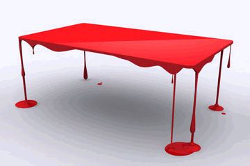 John Nouanesin, Paint or Die But Love Me, 2009 Modern Table Design, Creative Coffee Table, Red Furniture, Creative Tables, Creative Coffee, Cool Tables, Red Table, Funky Furniture, Creative Furniture