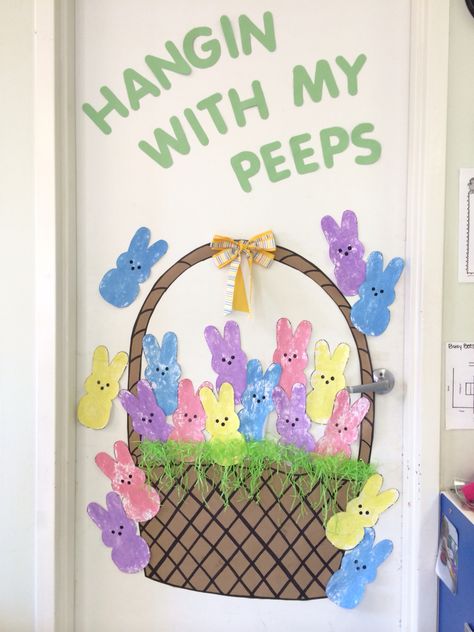 Easter Door Decorations For Work, Diy Spring Decorations For Classroom, Easter Classroom Decorations Ideas, Bunny Bulletin Boards Preschool, Easter Hallway Decorations, Easter Board Ideas Classroom, Easter Egg Door Decorations Classroom, Easter Basket Bulletin Board, Easter Decor Classroom