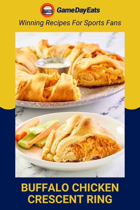 Buffalo Chicken Cream Cheese, Turkey Crescent Ring, Buffalo Chicken Crescent, Buffalo Chicken Ring, Chicken Crescent Ring, Crescent Ring Recipes, Cheesy Buffalo Chicken, Chicken Ring, Chicken Crescent Rolls