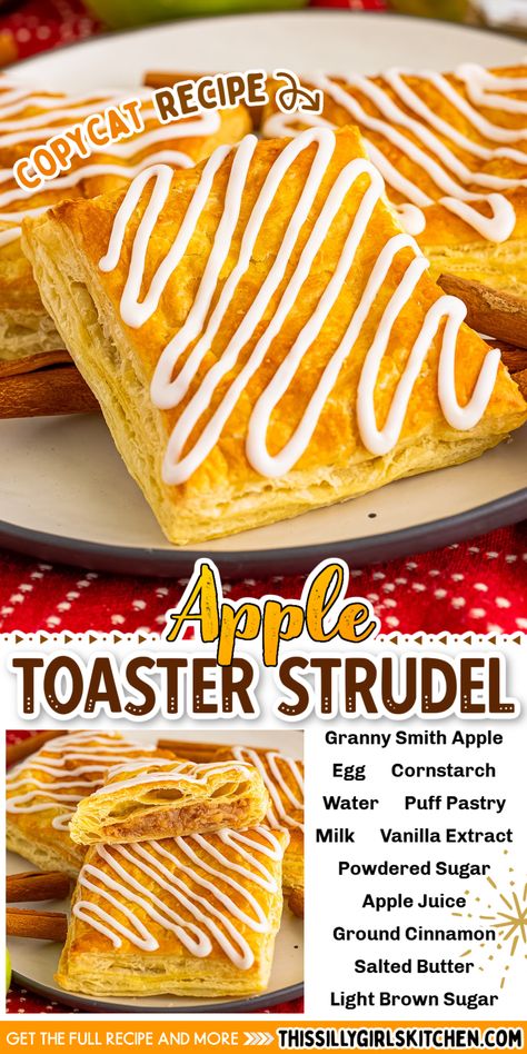 When it comes to breakfast, you cannot go wrong with this Apple Toaster Strudel from This Silly Girl's Kitchen! Filled with a homemade apple filling and topped with a glaze, it is the perfect way to wake up. If you love a good breakfast that is easy, takes minimal, and easy-to-find ingredients, then you absolutely must make these Toaster Strudels. Homemade Apple Toaster Strudel, Homemade Apple Strudel, Diy Toaster Strudel, Apple Toaster Strudel Recipe, Toaster Strudel Recipe, Homemade Toaster Strudel, 2024 Meals, Toaster Strudel, Strudel Recipes