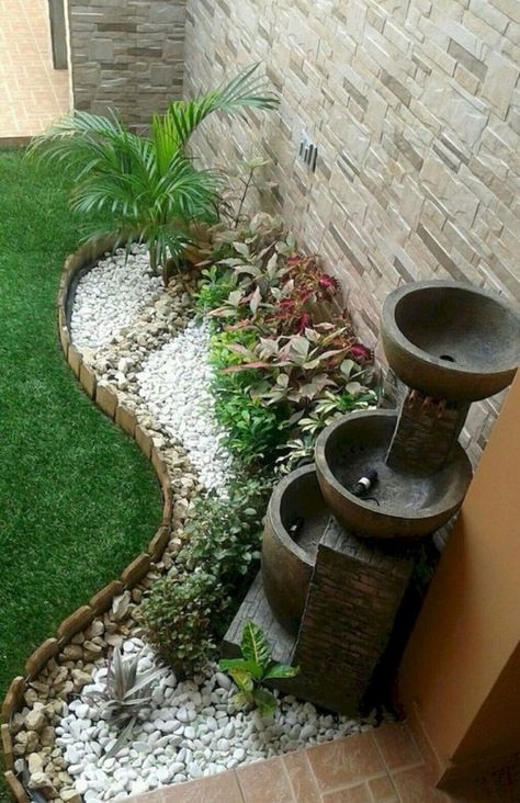 30 Cute Outdoor Garden Decoration Ideas You Will Love - Engineering Discoveries Design Taman, Gravel Garden, Outdoor Garden Decor, Apartment Balcony, Garden Fountains, Side Yard, Small Backyard Design, Small Backyard Landscaping, Balcony Garden