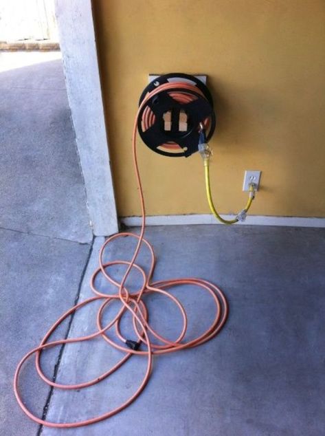 DIY Garage Organization Ideas - Homemade Extension Cord Winder Mount - Ideas for Storage, Storing Tools, Small Spaces, DYI Shelves, Organizing Hacks Extension Cord Organization Garage, How To Maximize Storage Space, Garage Cooler Storage, Garage Orginazation Ideas, Cheap Garage Storage Ideas, Metal Garage Storage Ideas, Curtains In Garage Storage Ideas, Cooler Storage Ideas Garage, Small Garage Organization Ideas Diy