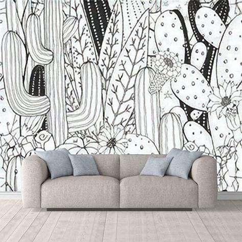 Wallpaper Peel & Stick Black and white doodle seamless with cactus Prickly pear agave saguaro Large Wallpaper Remover Self-Adhesive Wall Mural Sticker Poster Home Decor for Living Room Bedroom - - Amazon.com Wallpaper Remover, Desert Cabin, White Doodle, Gym Club, Wallpaper Seamless, Home Decor For Living Room, Sticker Poster, Large Wallpaper, Poster Home Decor